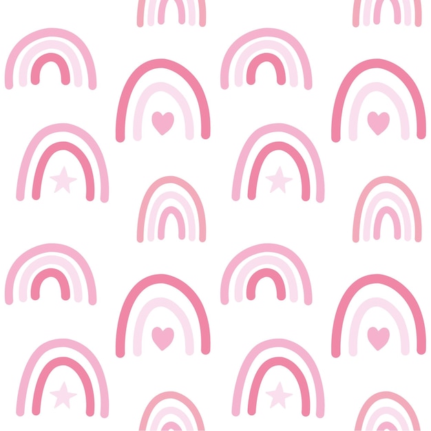 Vector seamless pattern of pink boho rainbow