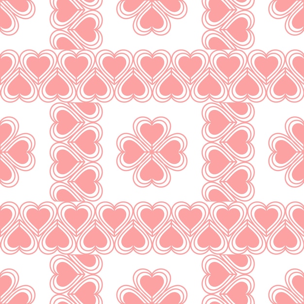 Бесшовный узор вектор Розовые сердца на белом фоне