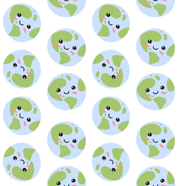 Vector seamless pattern of planet Earth with face