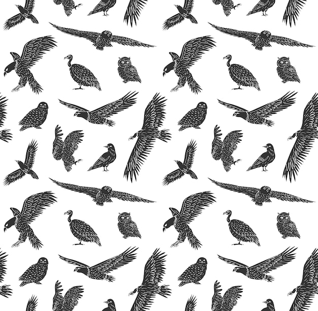 Vector seamless pattern of predator bird