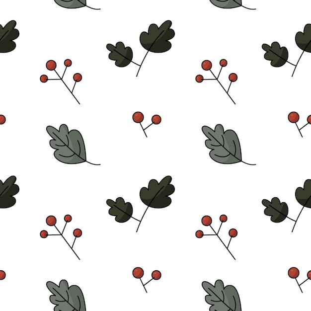 Vector vector seamless pattern for printing forest leaves berries