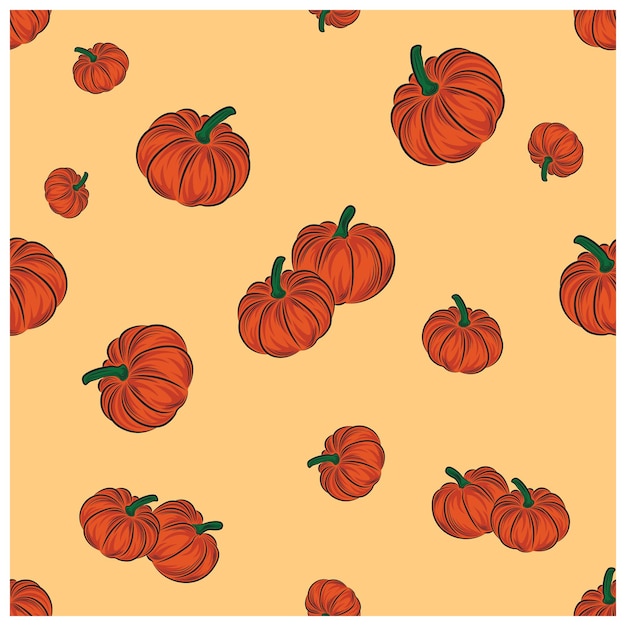 Vector seamless pattern. Pumpkin on a beige background, seasonal autumn vegetable.