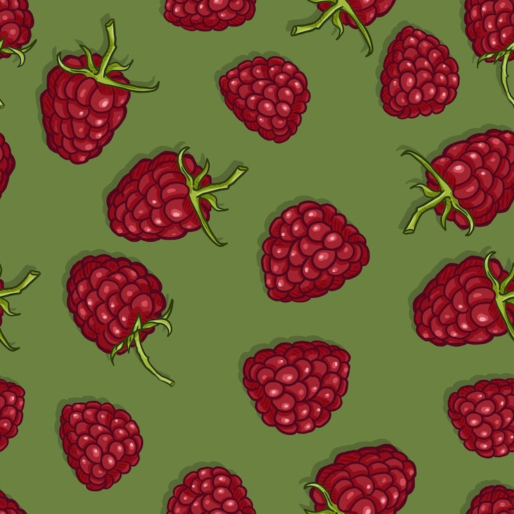 Vector vector seamless pattern of raspberries on green background