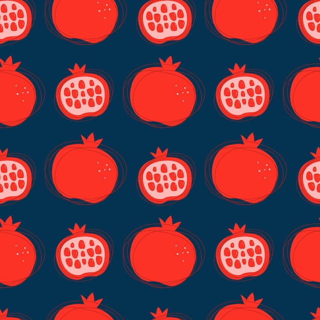 Vector seamless pattern Red stylized garnets on a dark blue background