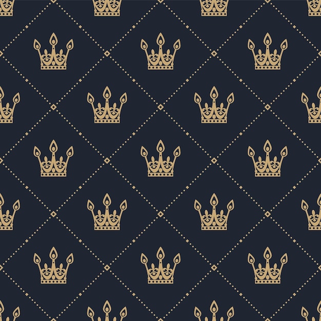 Vector vector seamless pattern in retro style with a gold crowns on a blue background