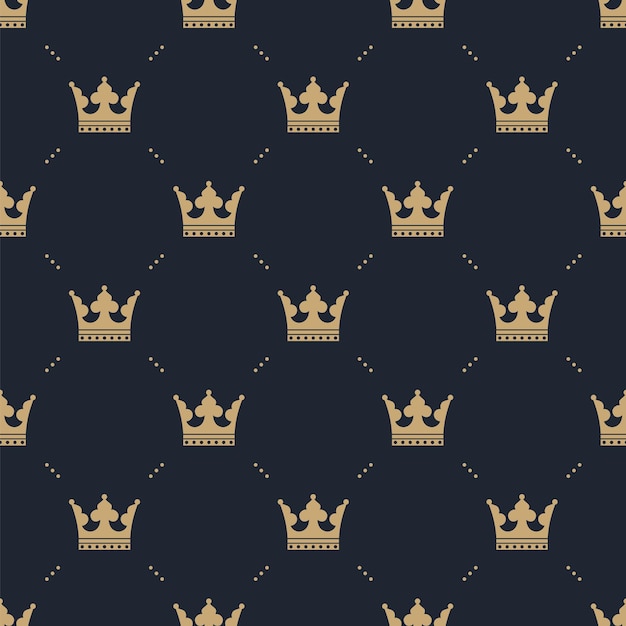 Vector vector seamless pattern in retro style with a gold crowns on a blue background