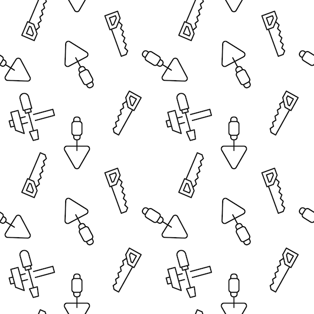 Vector seamless pattern of saw shovel hammer screwdriver on white background