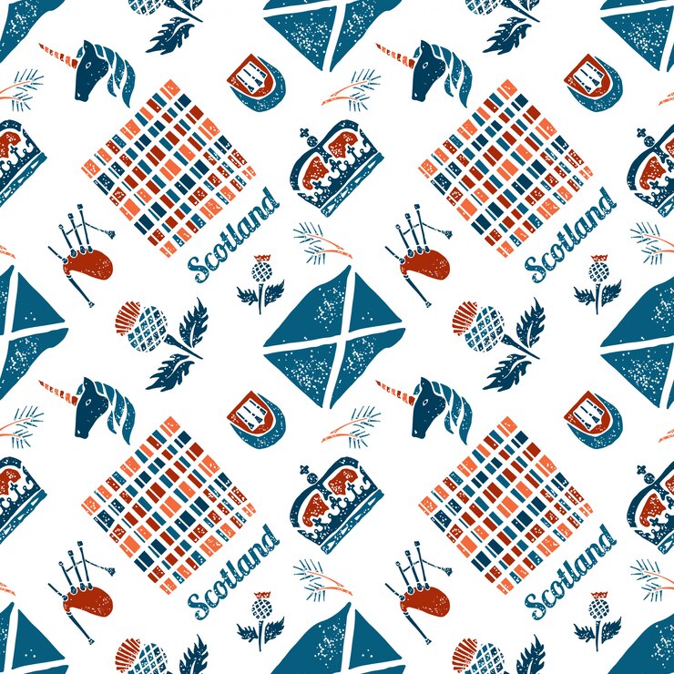 वेक्टर vector seamless pattern scotish symbols on white background