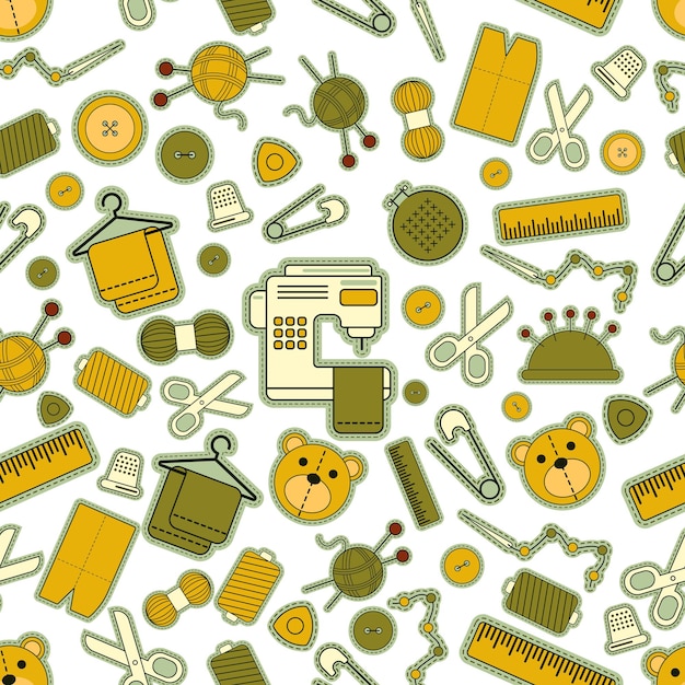 Vector vector seamless pattern set of illustrations for sewing sewing supplies background