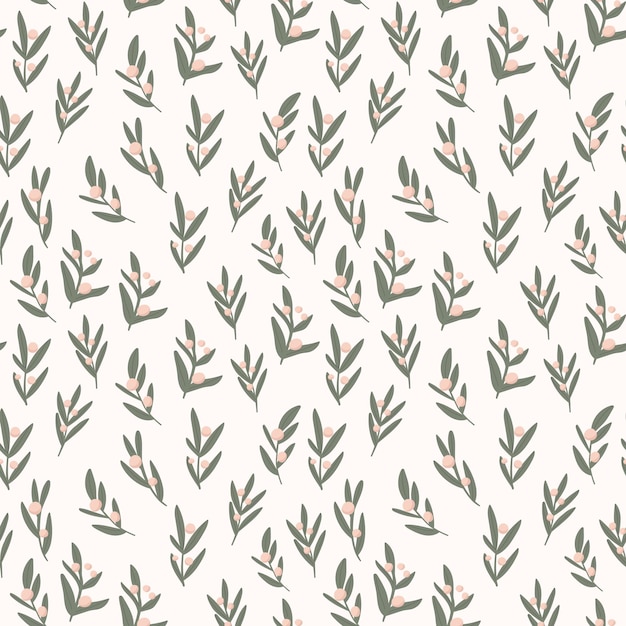 Vector seamless pattern of simple leaves on beige background