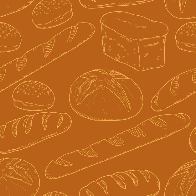 Vector vector seamless pattern of sketch bread