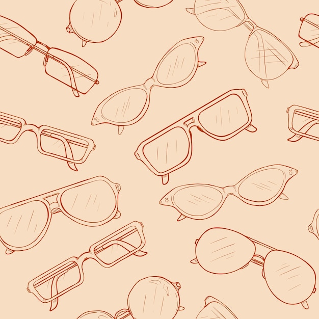 Vector Seamless Pattern of Sketch Eyeglasses on Beige Background