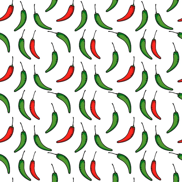 Vector seamless pattern of sketch pepper chili