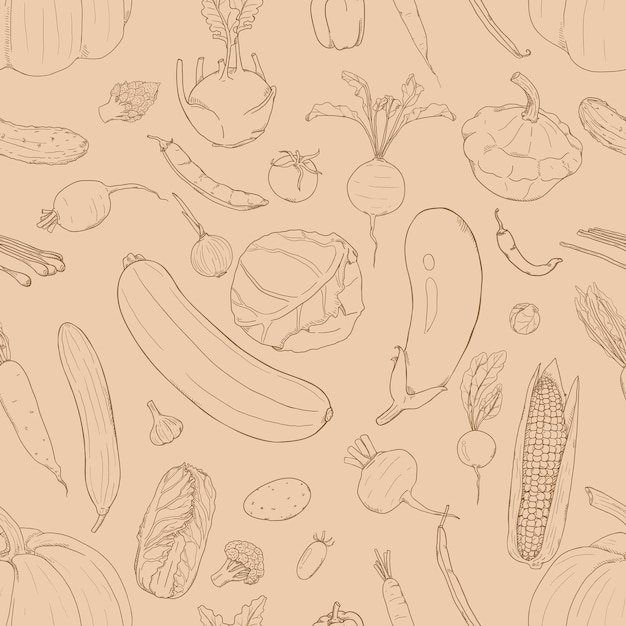 Vector Seamless Pattern of Sketch Vegetables