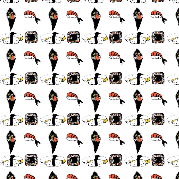 Vector seamless pattern sushi and rolls