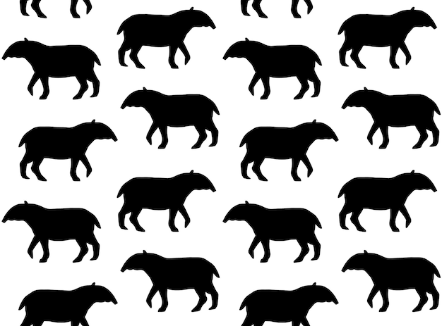 Vector seamless pattern of tapir silhouette