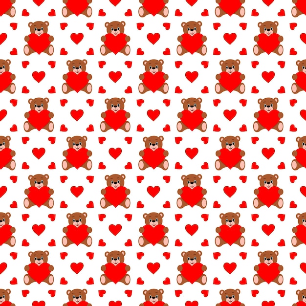 Vector seamless pattern Teddy bear with a heart in his hands Valentine's Day