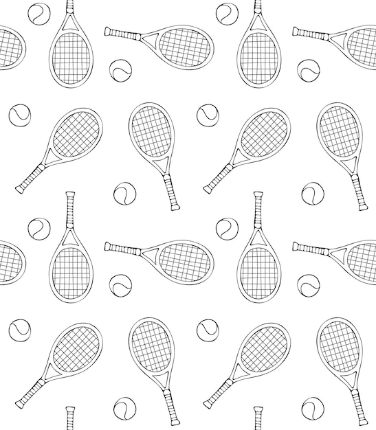 Vector vector seamless pattern of tennis rackets and ball