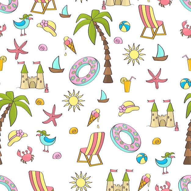 Vector vector seamless pattern on the theme of summer sea holidays on a white background