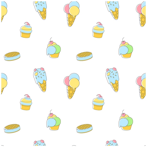 Vector seamless pattern on a transparent background consisting of different types of ice cream