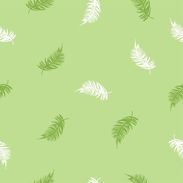 Vector seamless pattern of tropical fern leaves on dark green botanical design of fabric wallpaper