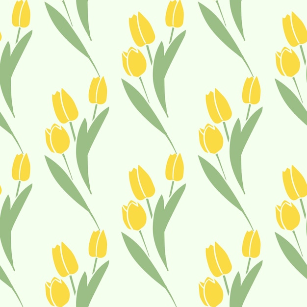 Vector Seamless pattern tulips yellow green color