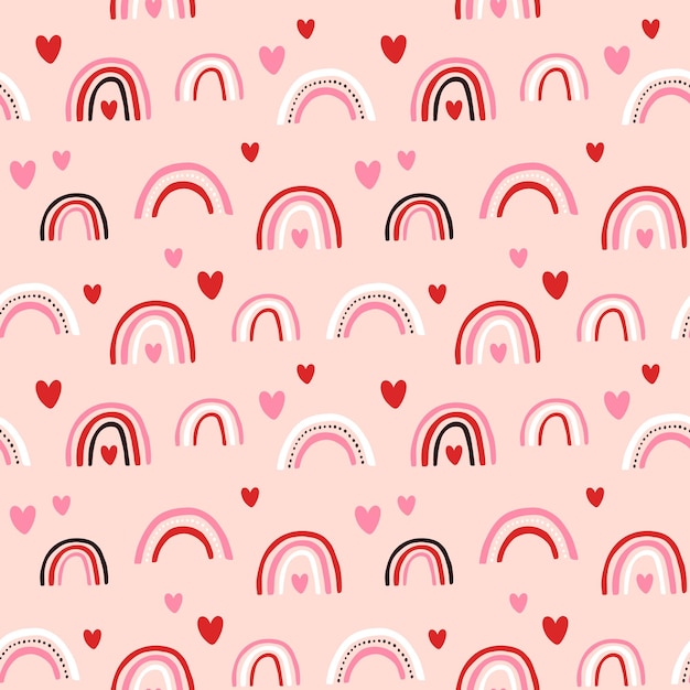 Vector seamless pattern Valentine's day in boho style Bohemian romantic pattern happy Valentine day Boho rainbow heart for packaging paper fabric background for different images