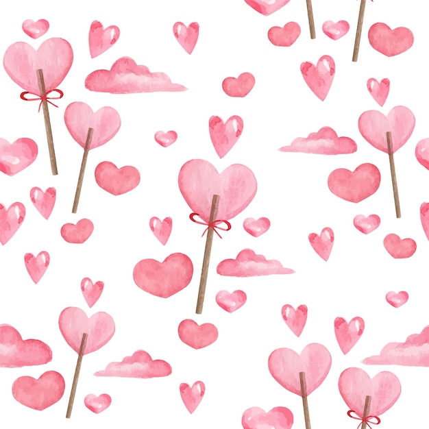 Vector seamless pattern for valentines day Delicate lollipops in the shape of hearts