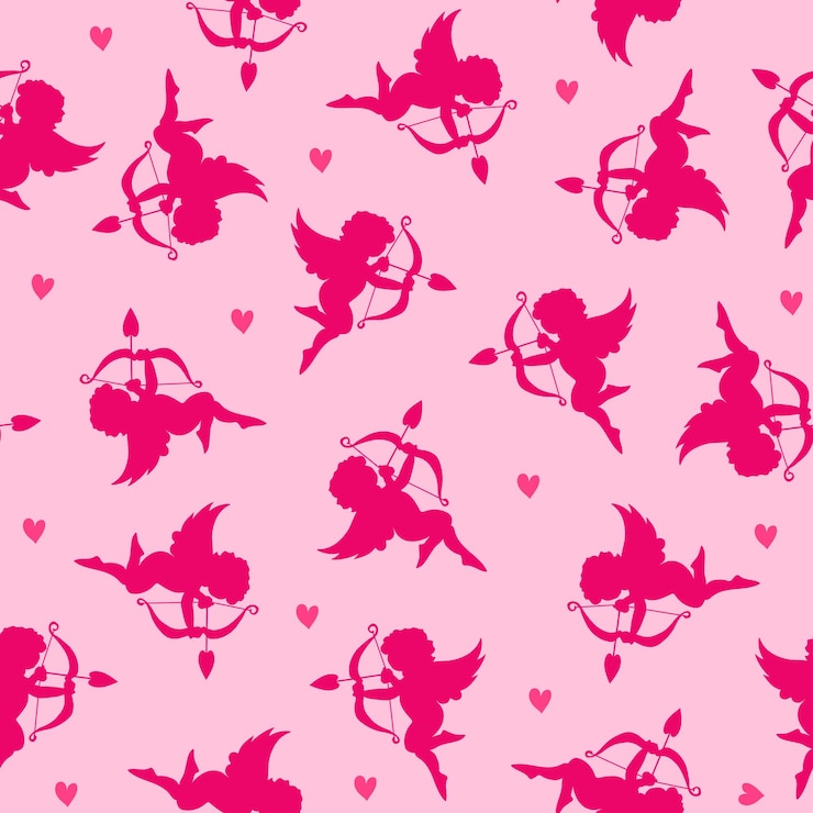 Vector vector seamless pattern for valentines day with angels and hearts