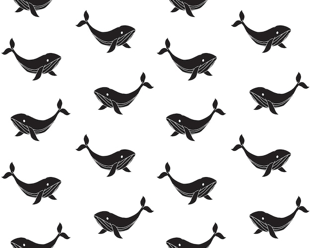 Vector vector seamless pattern of whale silhouette