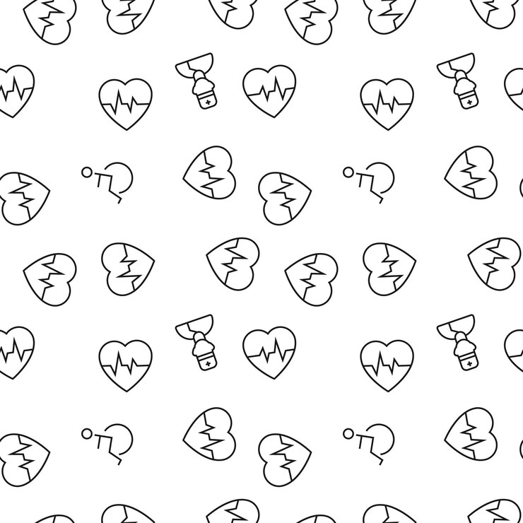 Vector vector seamless pattern of wheelchair doctor pulse cardiogram on white background