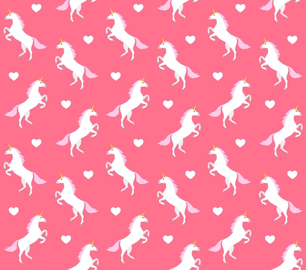 Vector seamless pattern of white cartoon unicorn