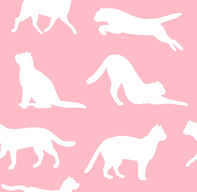 Vector seamless pattern of white cat silhouette
