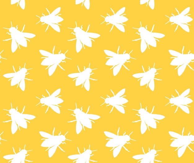 Vector seamless pattern of white hand drawn bee