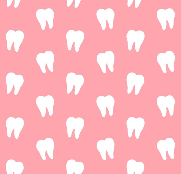 Vector seamless pattern of white tooth silhouette