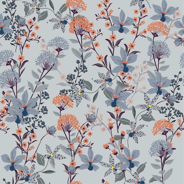 Vector Seamless Pattern wild flowers, 