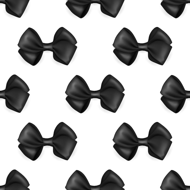 Vector Seamless Pattern with 3d Realistic Black Silk Satin Gift Bow Bow for Birthday Christmas Presents Gifts Invitation Cards Holiday Decoration