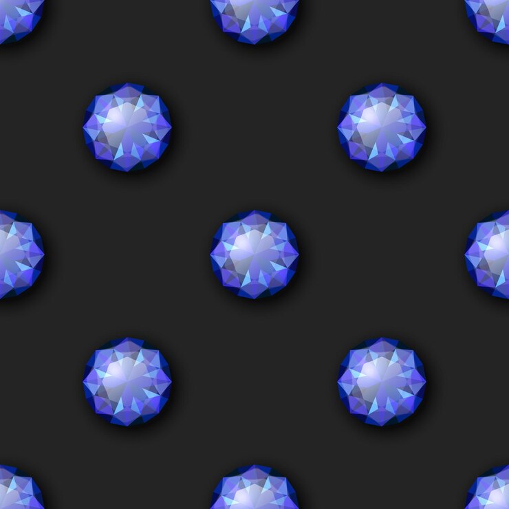 Vector vector seamless pattern with 3d realistic gemstone crystal rhinestones on black jewerly concept design template gems crystals rhinestones or gemstones top view