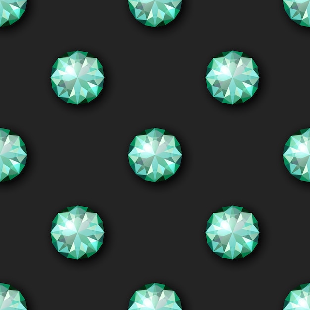 Vector Seamless Pattern with 3d Realistic Gemstone Crystal Rhinestones on Black Jewerly Concept Design Template Gems Crystals Rhinestones or Gemstones Top View