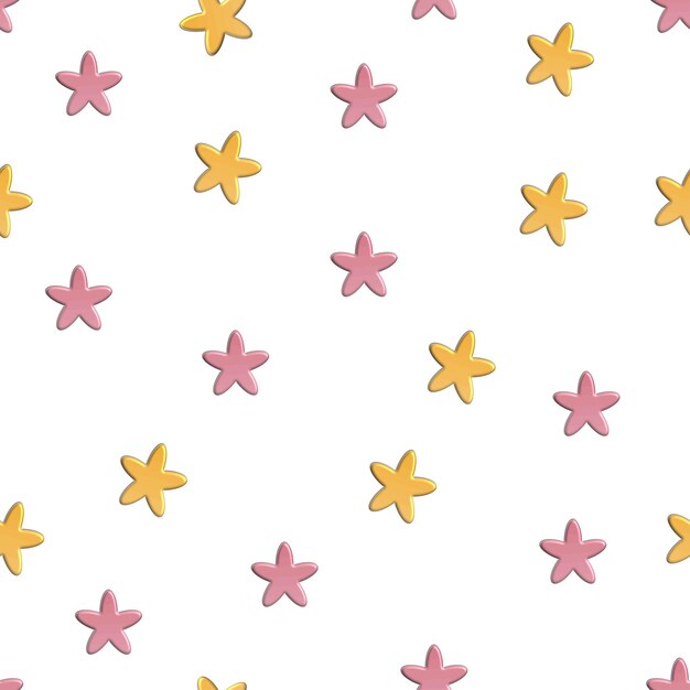 Vector seamless pattern with 3d stylized stars Summer marine striped background Design for fashion textile print wrapping paper web background Multicolor starfishes