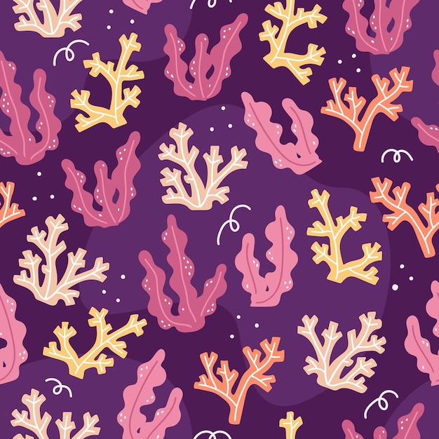 Vector seamless pattern with algae in cartoon style