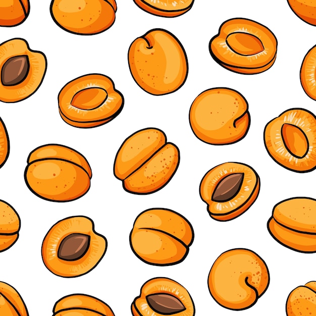 Vector vector seamless pattern with apricot hand drawn fruit and sliced pieces vector fruit design