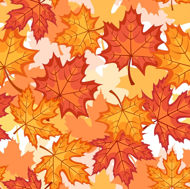 Vector seamless pattern with autumn maple leaves of various colors.