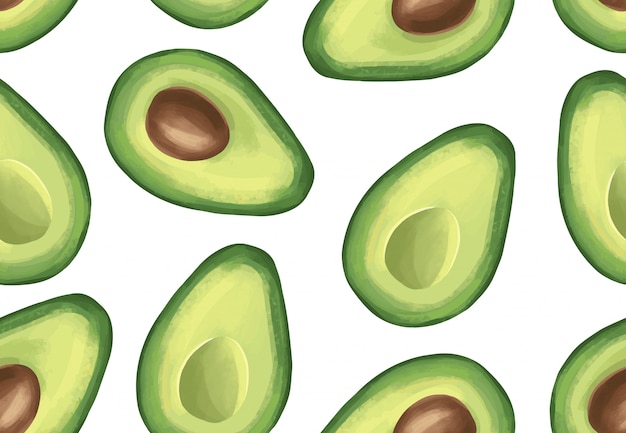 Vector seamless pattern with avocado. Tropical exotic fruit.