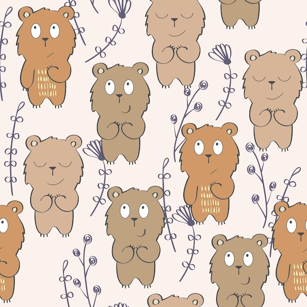 Vector vector seamless pattern with bear and plants