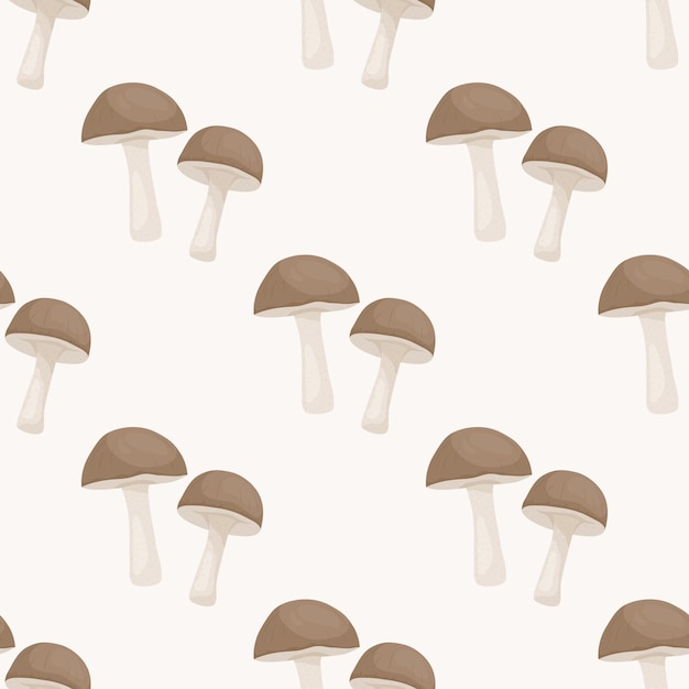 Векторный бесшовный образец с березовым грибом на белой бесшовной текстуре ручно нарисованный карикатурный гриб для текстильных обоев печать penny bun бесшовная текстура