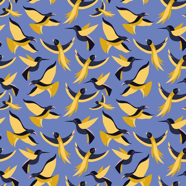 Vector seamless pattern with birds in flat style