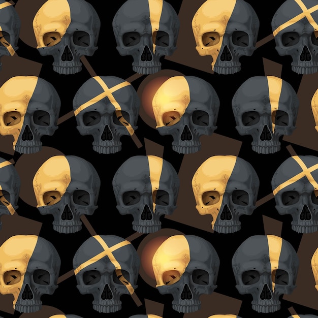 Vector seamless pattern with black human skulls