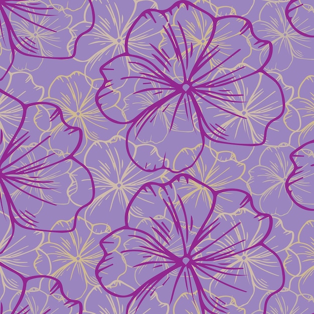 Vector seamless pattern with blue pansy and forget-me-not flowers