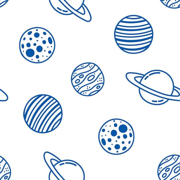 Vector vector seamless pattern with blue planets